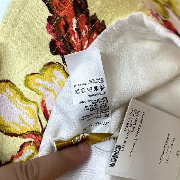 Zimmermann Printed Canvas Bucket Hat Yellow Hibiscus One Size